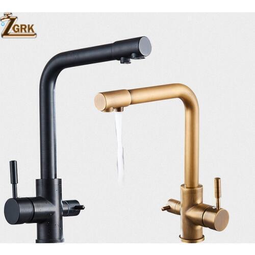 ZGRK Kitchen Sink Faucet Deck Mounted Brass Basin Faucet with Water Purification Features Mixer Tap Crane For Kitchen
