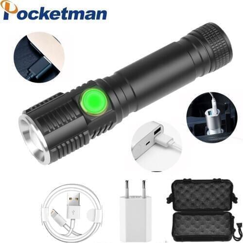 Ultra Bright Flashlight Multifunctional Zoomable LED Flashlight USB Rechargeable Torch Waterproof LED Torch Use 18650 Battery