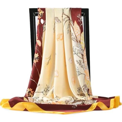 2021 Spring Silk Satin Hijab Scarf For Women Shawls And Wraps Fashion Kerchief Head Scarfs Female 90*90cm Bag Scarves For Ladies