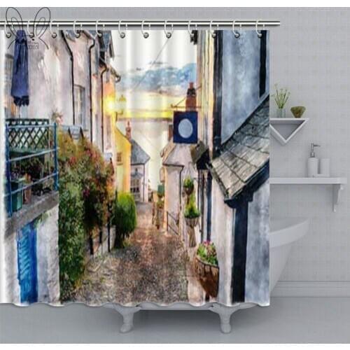 Watercolor Country scenery Bathroom Curtain Rural View Waterproof Shower Curtain Polyester Fabric Bath Shower Accessories