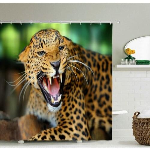 High Quality leopard Printed Fabric Shower Curtains Panther Animal Bath Screen Waterproof Products Bathroom Decor With 12 Hooks