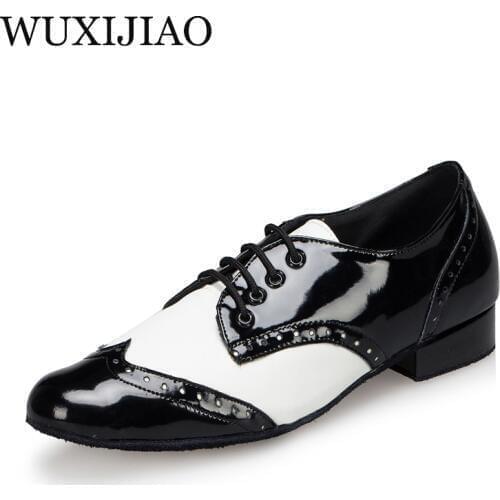 WUXIJIAO Male Bright Latin dance shoes 4.5cm Modern 2.5cm dance shoes cowhide Ballroom dancing shoes