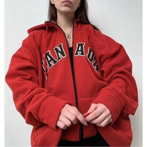 Autumn Womens Clothes Zip Up Hoodies Long Sleeve Letter Embroidery Oversized Drawstring Womens Sweatshirts Streetwear Y2k