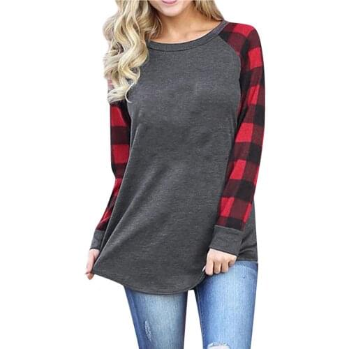 Winter Womens Casual Color Block Long Sleeve Tee Round Neck Loose Fit Tunics Women Harajuku T Shirt Ropa Mujer Camisetas