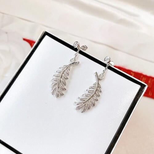 Hot Brand 925 Sterling Silver Angel Wings Earrings Women Full Micro Cubic Zirconia Feather Earring Luxury Brand Design Jewelry