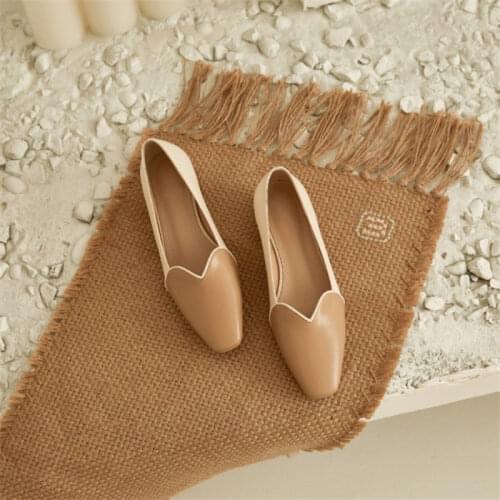 2021 Spring New Women Pumps Genuine Leather/Horse Fur Shallow Mouth Square Toe Chunky Heel Fashion Color Matching Casual Shoes