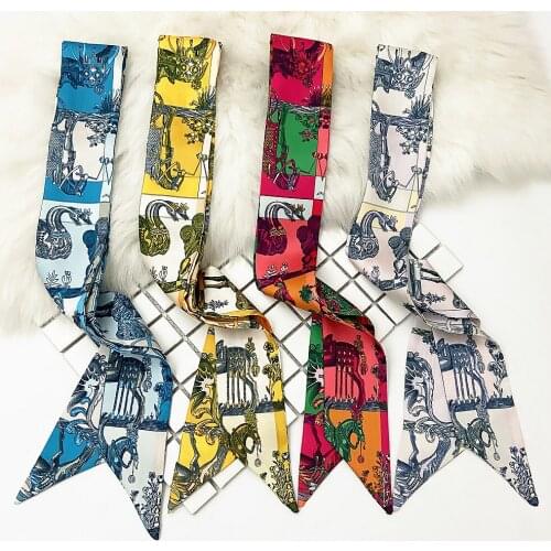 Women skinny scarf fashion Knight horse print female silk hair scarfs small ribbon handle bag scarves tie for ladies neckerchief