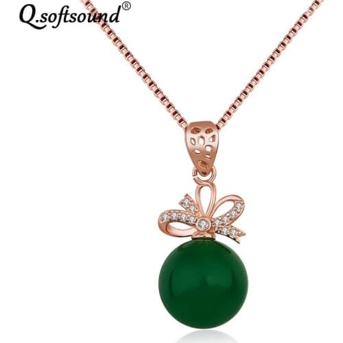 Classic Natural Chalcedony Bead Pendants Necklaces For Women New Fashion Zirconia Rose Gold Color Chain Necklace Jewelry QN1912