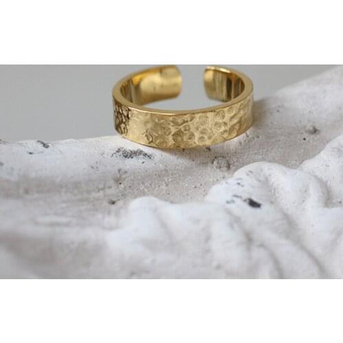 Hammered texture foil band gold open stackable ring for women stainless steel vintage minimalist punk elegant
