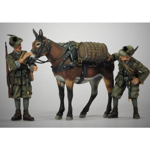 1/35 Resin Model Figure GK，Two people and a donkey , Unassembled and unpainted kit