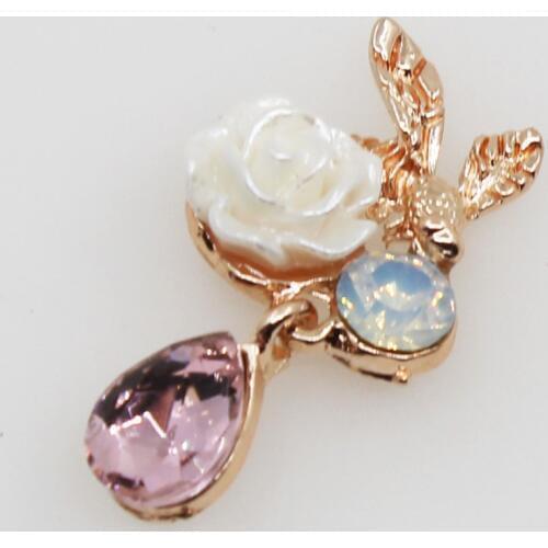 Fashion Mini 10pcs 13*24mm Gold Rhinestone Rose Button Wedding Decoraation Clothing Metal Brooch DIY Crafts Accessories