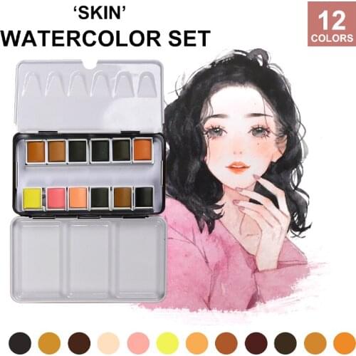12Colors Solid Watercolor Transparent Paint Set Portable Tin Box Watercolor Pigment for Art Supplies