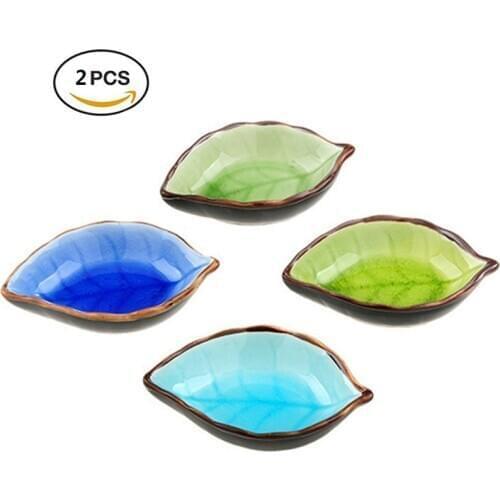 2PCS Ceramic Sauce Dishes Plates Kitchen Saucers Bowl Dish Snack Creative Ice Crack Glaze Leaf Japanese Style Dinnerware Set