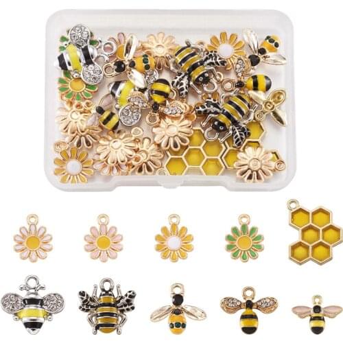 28pcs/box Alloy Enamel Pendants Bees Daisy Charms Spacer Beads for DIY Jewelry Making Necklaces Bracelets Earrings