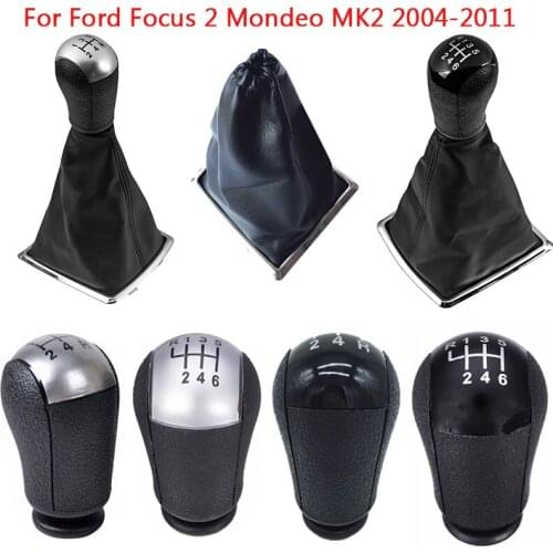 5/6 Speed Manual Gear Shift Knob Stick Lever Gaiter Boot Cover For Ford Focus 2 Mondeo MK2 2004 - 2011 Car Styling Silver Black