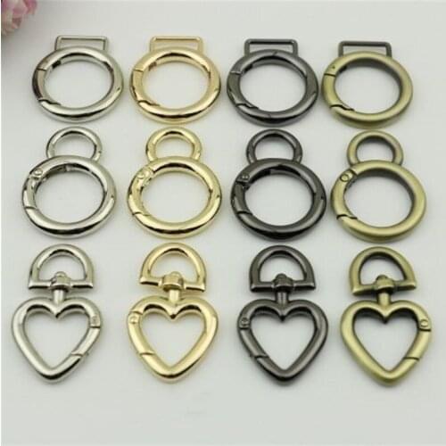 8pcs Metal Spring Gate Round O Ring Heart Openable Hang Clip Buckle Keyring Clasp Trigger Luggage Leathercraft DIY Accessories