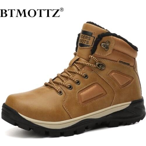 Fashion Ankle Boots Winter Men Snow Boots Casual Sneakers Mens Waterproof Leather Outdoor Hiking Boots Non-slip Rubber Shoes