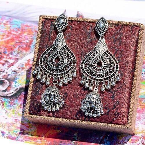 Ethnic Women Jhumka Indian Earrings Vintage Water Drop Dangle Earrings Classic Hollow Lantern Tassel Palace Orecchini Donna