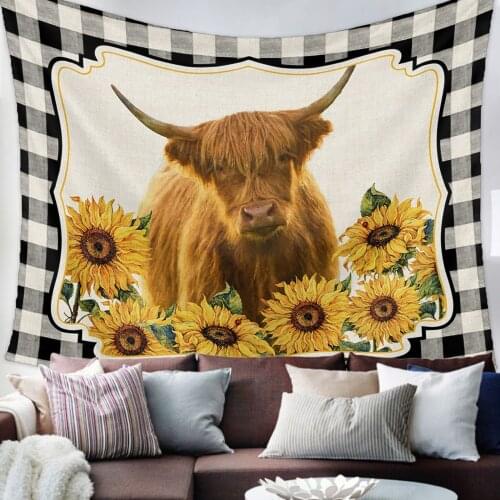 Country Style Highland Cow Sunflower Tapestry Wall Hanging Living Room Decor Wall Hanging Tapestry Yoga Mat Home Decor Art