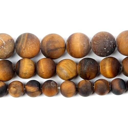 Natural Stone Frosted Brown Tiger Eye Round Loose Beads For Jewelry Making Needlework Bracelet Diy Pick Size Strand 4-12 MM
