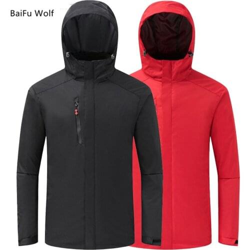 Winter Mens 2 Pieces Softshell Hiking Jackets Outdoor Sports Windbreakers Trekking Climbing Camping Hooded Coats