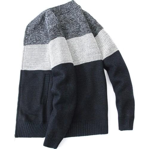 Spring and autumn jacket mens fleece thick knit autumn and winter wool sweater fashion baseball collar zipper cardigan