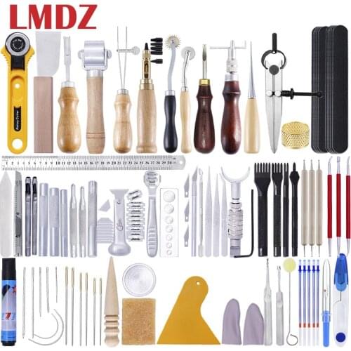 LMDZ Leather Craft Tools Kit Hand Sewing Stitching Punch Carving Work Saddle Set Professional Leather craft Accessories