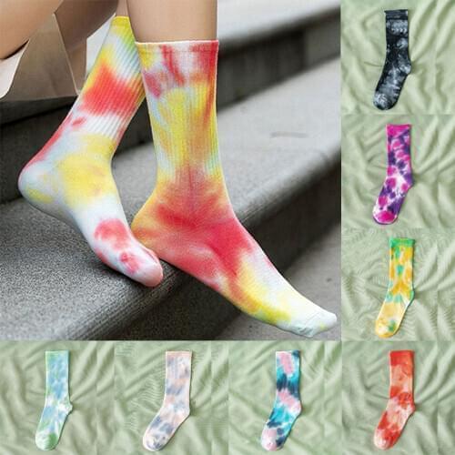 Summer Fashion Cotton Socks Women Men Tie Dye Long Skate Socks Hip Hop Breathable Calf Length Korean Couple Basketball Socks