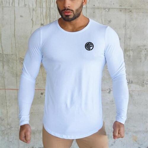 New Brand 2021 Autumn Fashion Mens T Shirt Sportswear Long Sleeve T Shirt Mens Gyms Clothing Curved hem Fitness Slim Fit Tees