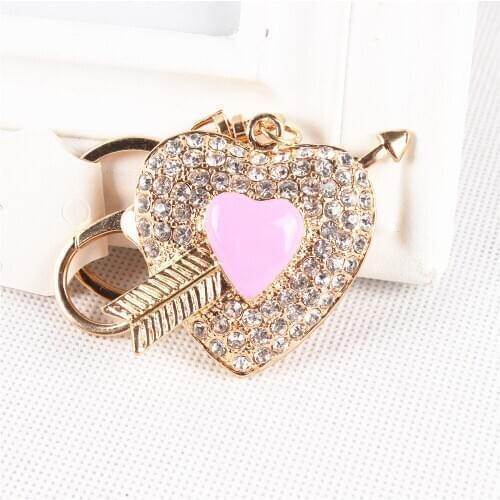 Arrow Pink Love Heart Charm New Cute Crystal Rhinestone Pendant Purse HandBag Key Ring Chain Favorite Exquisite Birthday Gift