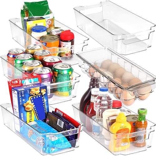 Refrigerator Organizer Bins 4pcs Stackable Clear Plastic Organizers Handles Fridge Pantry Kitchen Cabinet Food Storage Container