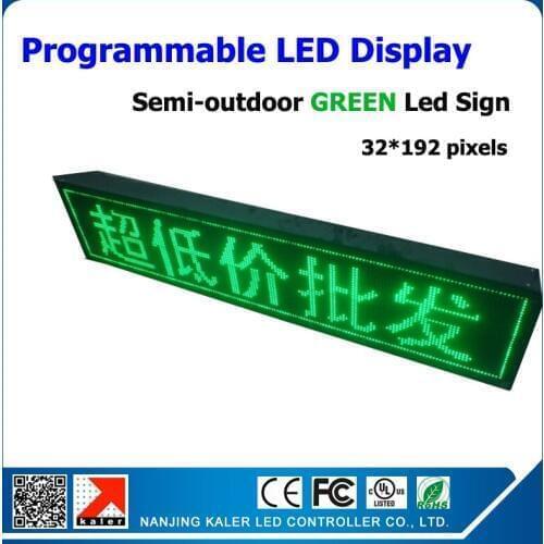 32*192 pixels Semi-outdoor led display screen green color moving text advertising led sign p10 led modules 1/4 scan