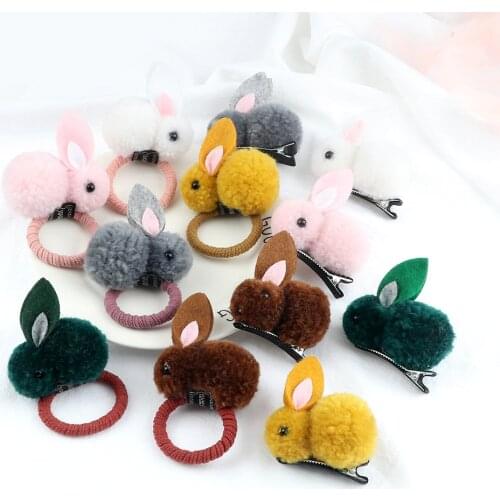 Cute Rabbit Hair Bands Soft Furry Kawaii Bunny Hair Clips Rubber Band Baby Girl Children Hairpins Hair Accessories Headwear Gift