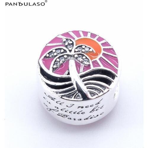 Paradise Sunset Enamel Charms Bead 925 Sterling Silver Jewelry DIY Making Fit European Charm Bracelet For Women