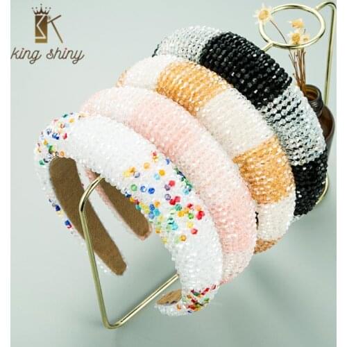 Luxurious Baroque Full Color Crystal Headband for Woman Elegant Hand Made Beaded Thick Sponge Hair Band Girls Party Headpieces