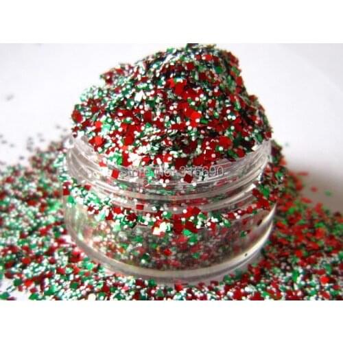 Christmas Red and Green Nail Glitter Mix - Red White Glitter with Gold Glitter Mix
