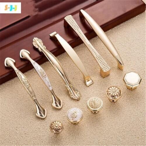 1PC Champagne Gold Door Handles Zinc Alloy Cabinet Handle Drawer Knob European Wardrobe Pulls Furniture Hardware Kitchen Handle