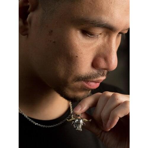 Ruibeila year of the ox bullish retro natal year taurus pendant mens 925 silver three-dimensional domineering gift