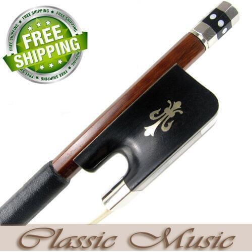 Silver Pernambuco Cello Bow with Fleur-de-Lys Inlaid Ebony Frog (4/4), Good Mongolian Horse Hair