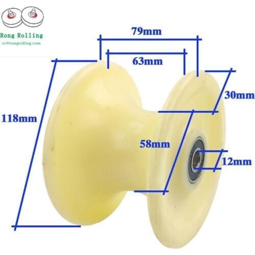 Sliding nylon roller,transmission wheel, limit wheel, guide wheel/pulley/rollers U-groove diameter 60mm,,double bearing 6201RS