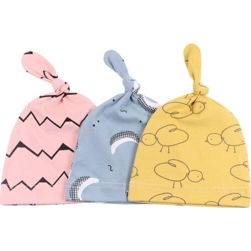 Comfortable Breathable Cotton Infant Caps Fashion Cartoon Pattern Handmade Knotted Baby Hats Sweet Hair Accessories Holiday Gift