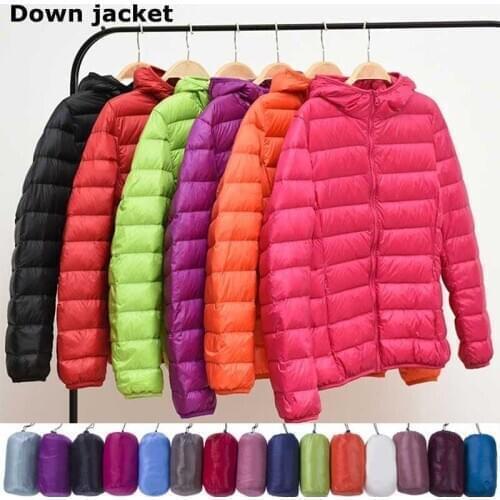 Ultralight Down Jacket Hooded Winter Duck Down Jackets Women Coats Outdoor portable with storage bag