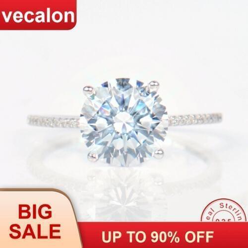 Vecalon solitaire Jewelry Real Soild 925 Sterling Silver ring 1ct 5A Zircon Cz Engagement wedding Band rings for women men Gift