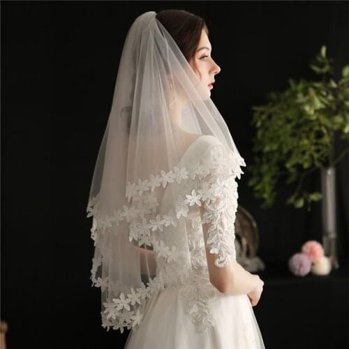 Hair Veil With Comb Elegant Lace Edge Wedding Accessories for Bridal Voile Mariage Yarn Tulle One Layer Bride Veils
