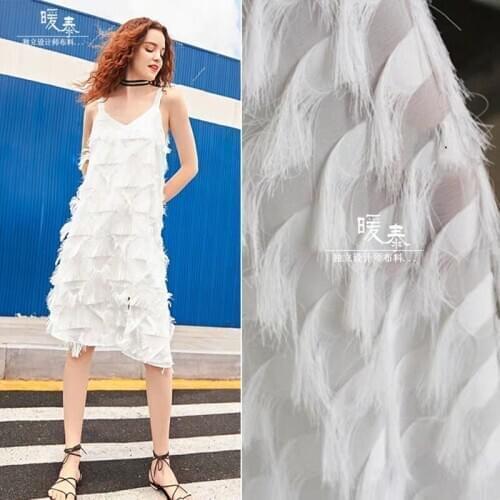 Embroidered Gauze Fabric White Feather Fringe DIY Decor Patchwork Stage Clothes Skirt Wedding Dress Lace Designer Fabric