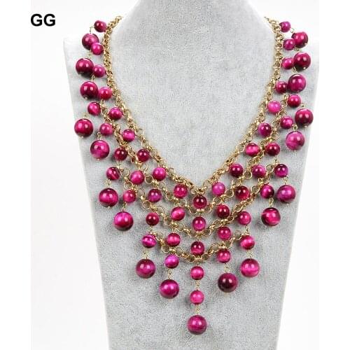 GuaiGuai Jewelry 19" Natural Rose Red Tigers eye Gems stone Gold Color Plated Chain Necklace For Women