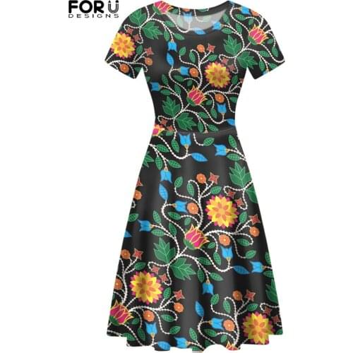 FORUSEDIGNS Floral Beadwork Decoration Women Short Sleeves Dress Summer O-Neck Elegant Skirt New Arrival Madam Clothing Vestidos