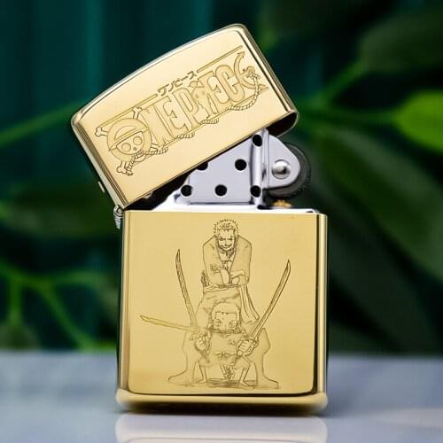 Zorro Original Kerosene Lighter Pure Copper Fine Carving Pirate King Pattern Gasoline Oil Lighter Outside Tool Business Gift