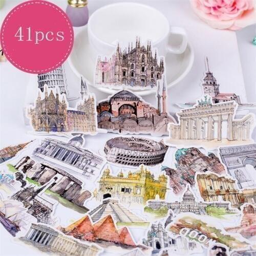 1packs Stickers scrapbooking Travel stickers planner girls kawaii beauty book sticker Landscape architecture small shop