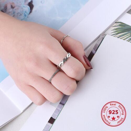 100% 925 Silver Fashion Minimalism Delicate Simple High Quality Twist Open Ring Fine Jewelry for Female Dropshipping